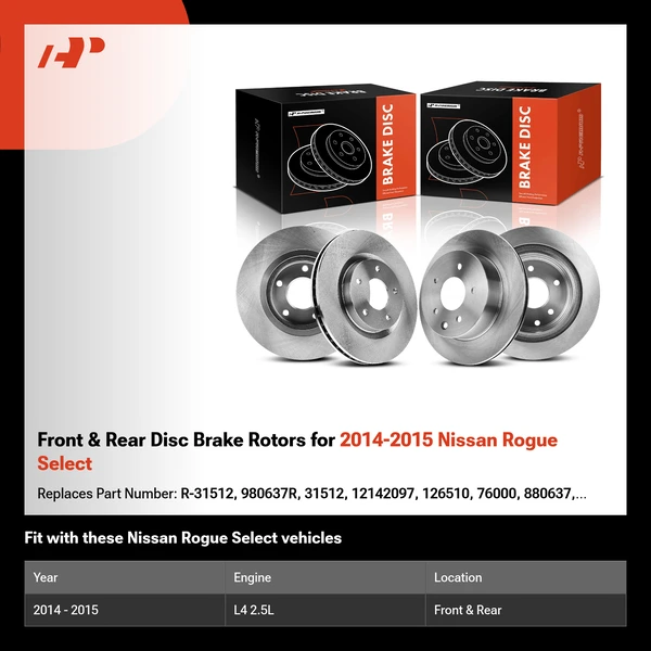 Front & Rear Disc Brake Rotors for 2014-2015 Nissan Rogue Select