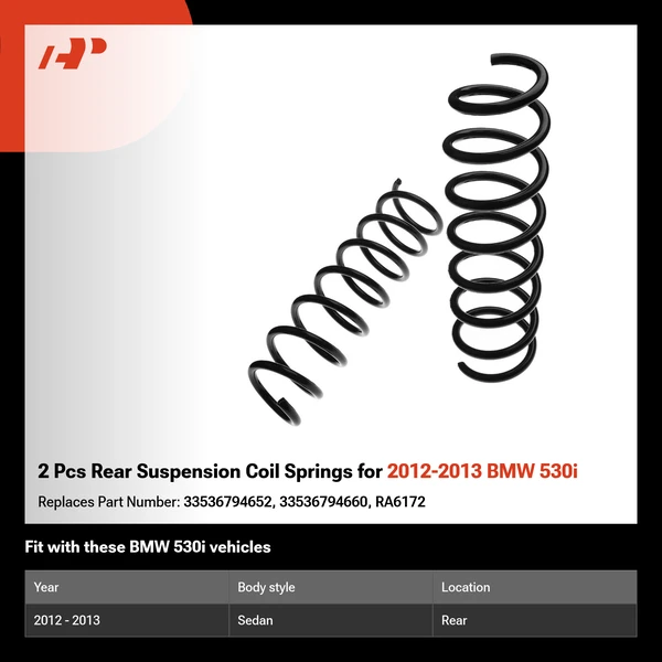 2 Pcs Rear Suspension Coil Springs for 2012-2013 BMW 530i
