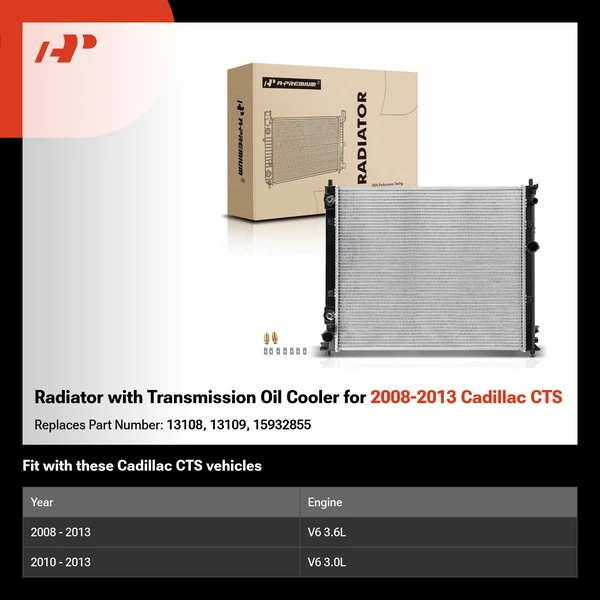 Radiator with Transmission Oil Cooler for 2008-2013 Cadillac CTS