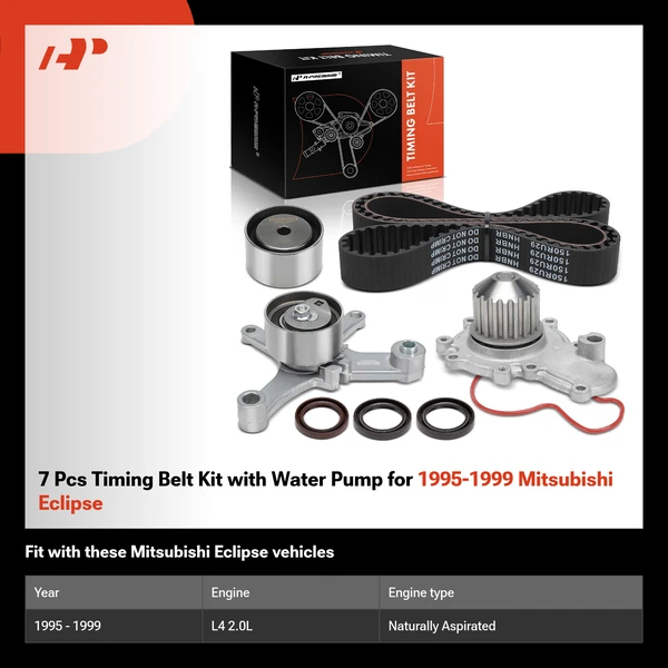 7 Pcs Timing Belt Kit with Water Pump for 1995-1999 Mitsubishi Eclipse