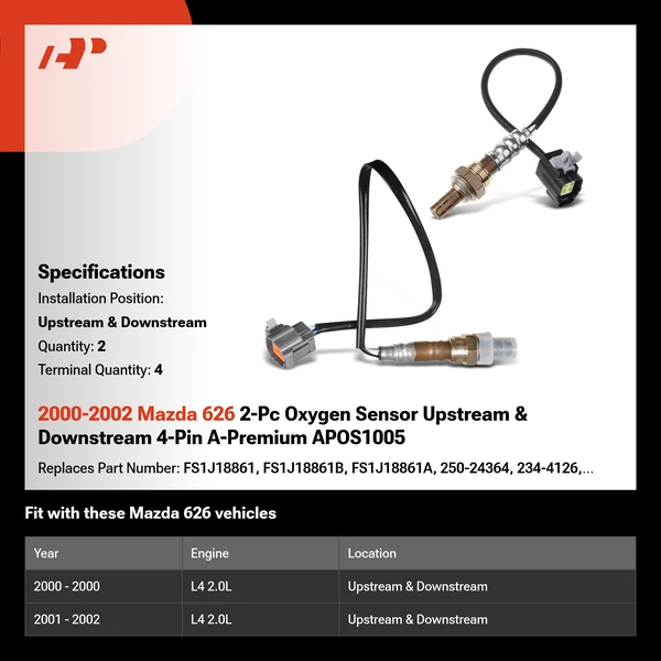 2000-2002 Mazda 626 2-Pc Oxygen Sensor Upstream & Downstream 4-Pin A-Premium APOS1005