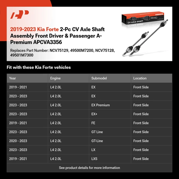 2019-2023 Kia Forte 2-Pc CV Axle Shaft Assembly Front Driver & Passenger A-Premium APCVA3356