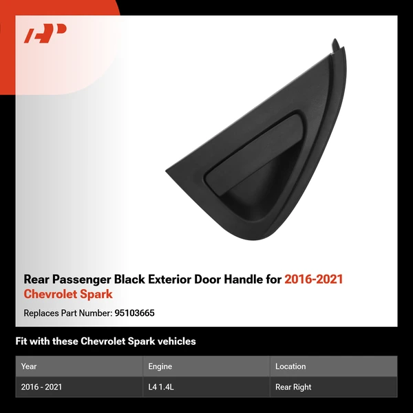 Rear Passenger Black Exterior Door Handle for 2016-2021 Chevrolet Spark