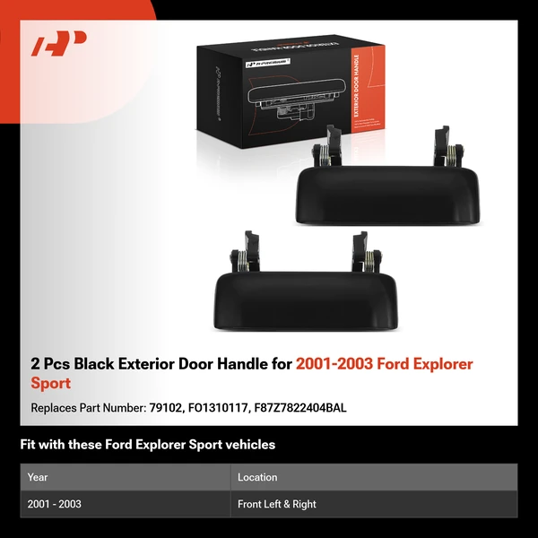 2 Pcs Black Exterior Door Handle for 2001-2003 Ford Explorer Sport