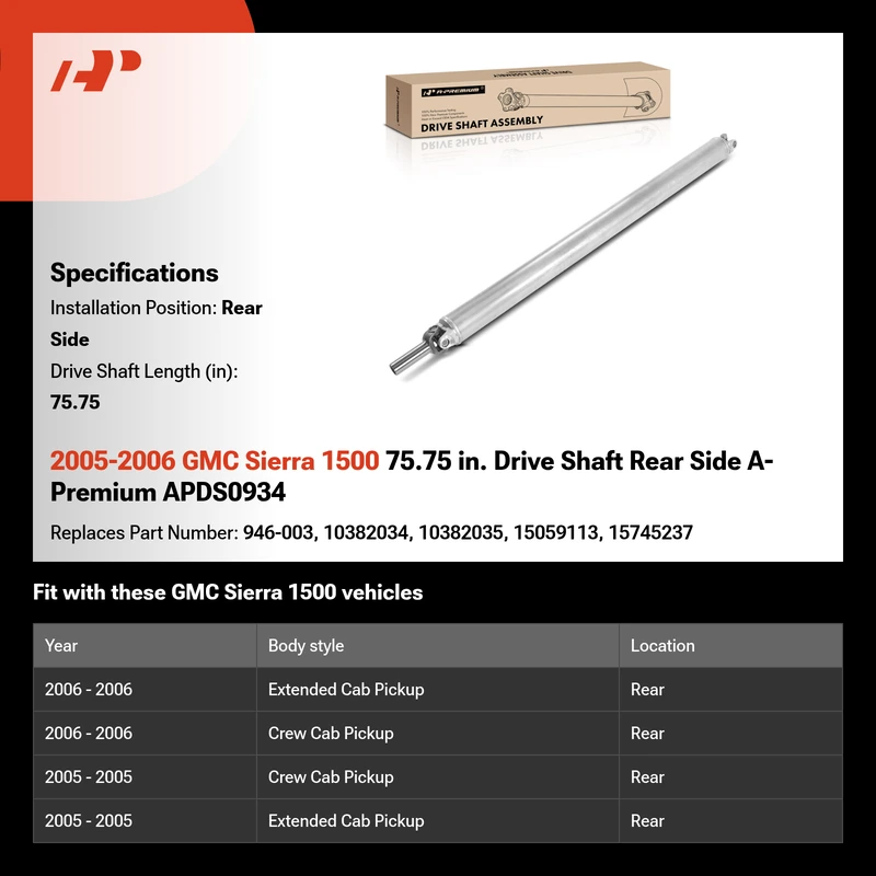 2005-2006 GMC Sierra 1500 75.75 in. Drive Shaft Rear Side A-Premium APDS0934