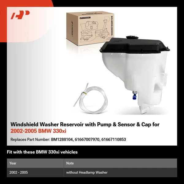 Windshield Washer Reservoir with Pump & Sensor & Cap for 2002-2005 BMW 330xi