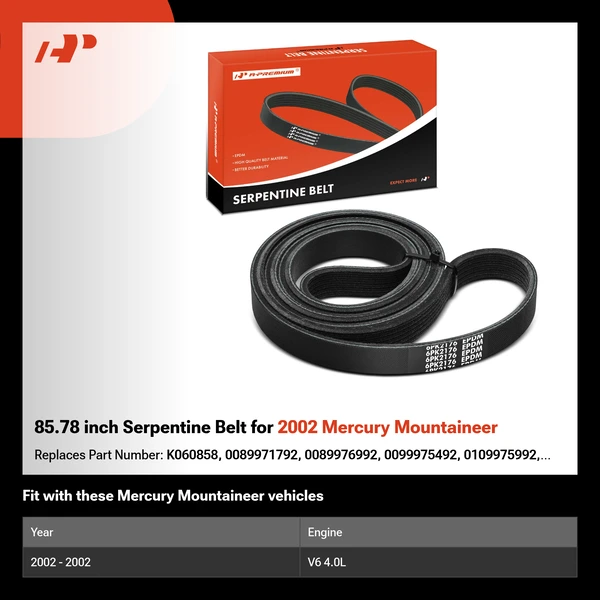 85.78 inch Serpentine Belt for 2002 Mercury Mountaineer
