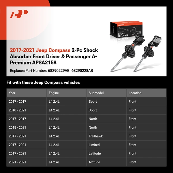 2017-2021 Jeep Compass 2-Pc Shock Absorber Front Driver & Passenger A-Premium APSA2158
