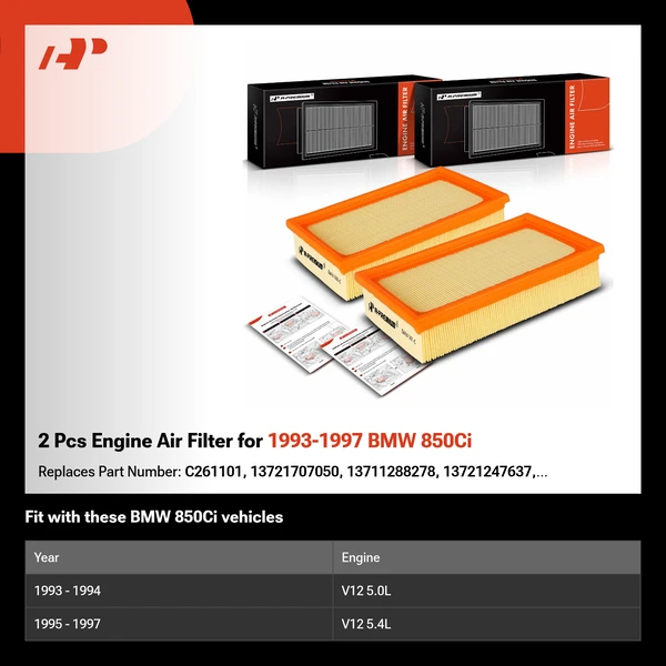 2 Pcs Engine Air Filter for 1993-1997 BMW 850Ci