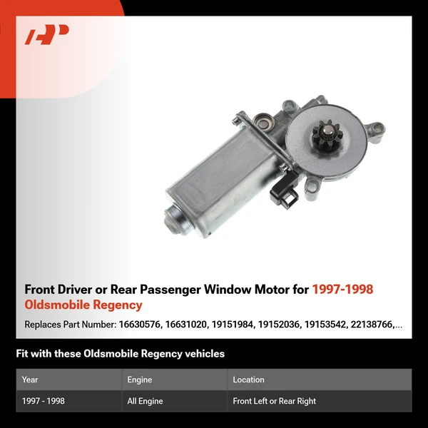 Front Driver or Rear Passenger Window Motor for 1997-1998 Oldsmobile Regency