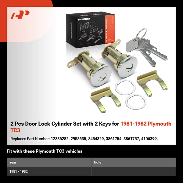 2 Pcs Door Lock Cylinder Set with 2 Keys for 1981-1982 Plymouth TC3