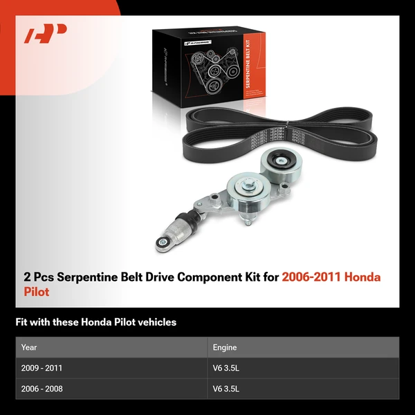 2 Pcs Serpentine Belt Drive Component Kit for 2006-2011 Honda Pilot