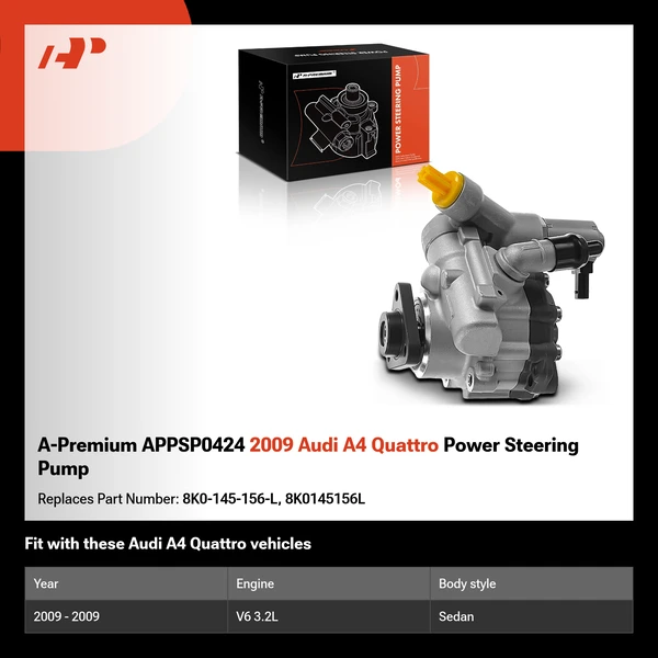 A-Premium APPSP0424 2009 Audi A4 Quattro Power Steering Pump