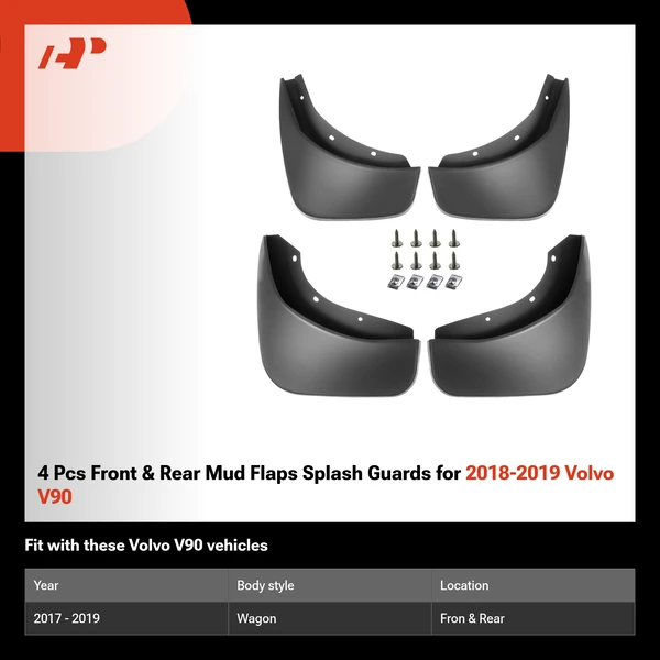 4 Pcs Front & Rear Mud Flaps Splash Guards for 2018-2019 Volvo V90