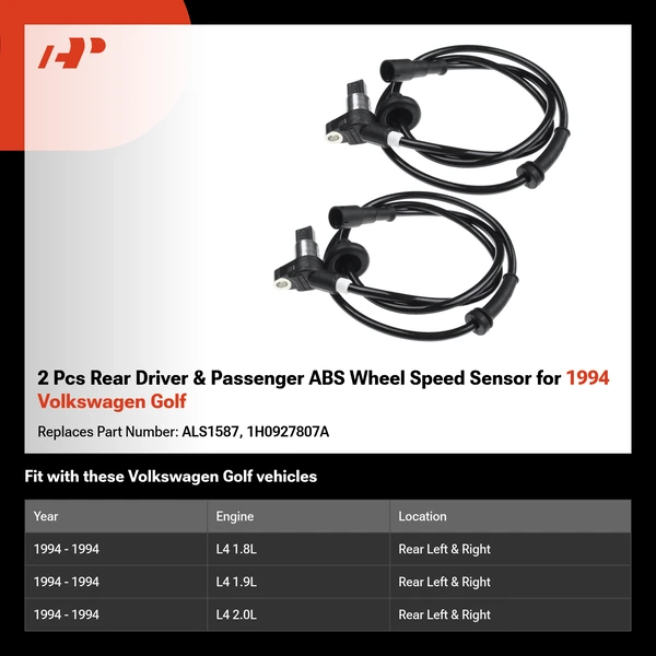 2 Pcs Rear Driver & Passenger ABS Wheel Speed Sensor for 1994 Volkswagen Golf