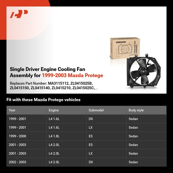 Single Driver Engine Cooling Fan Assembly for 1999-2003 Mazda Protege
