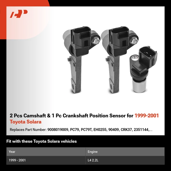 2 Pcs Camshaft & 1 Pc Crankshaft Position Sensor for 1999-2001 Toyota Solara