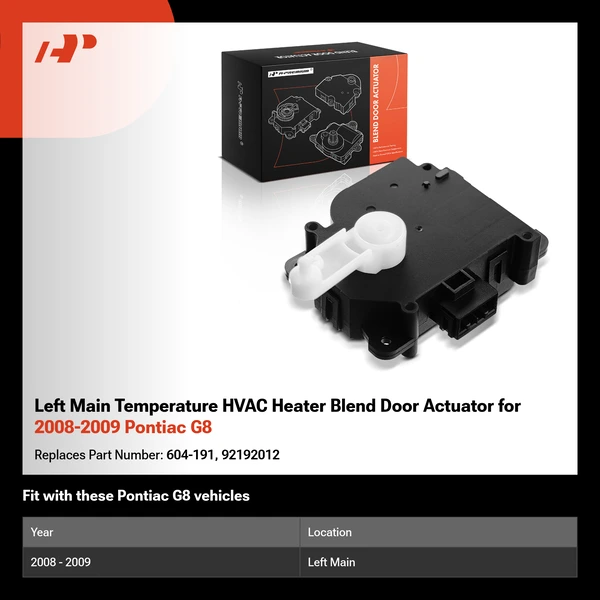 Left Main Temperature HVAC Heater Blend Door Actuator for 2008-2009 Pontiac G8