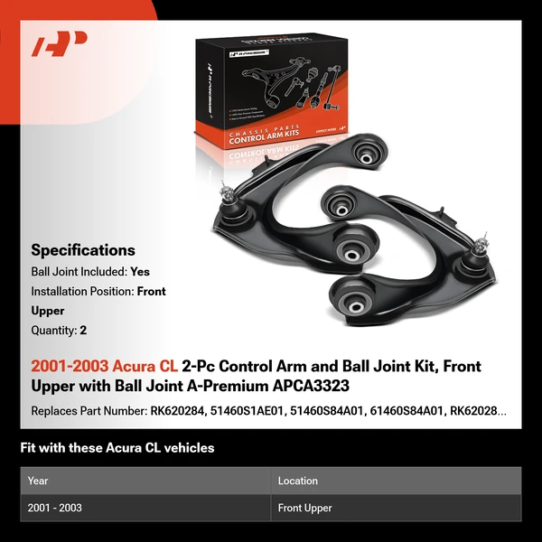 2001-2003 Acura CL 2-Pc Control Arm and Ball Joint Kit, Front Upper with Ball Joint A-Premium APCA3323