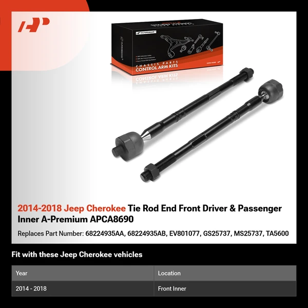 2014-2018 Jeep Cherokee Tie Rod End Front Driver & Passenger Inner A-Premium APCA8690