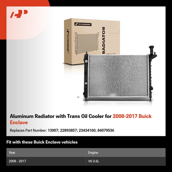 Aluminum Radiator with Trans Oil Cooler for 2008-2017 Buick Enclave