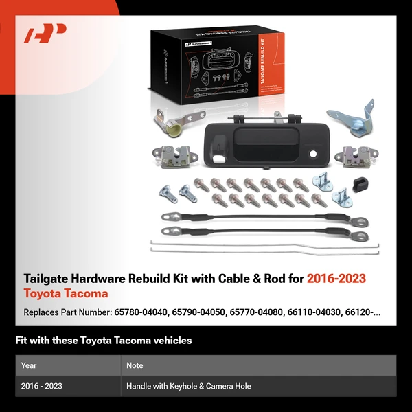 Tailgate Hardware Rebuild Kit with Cable & Rod for 2016-2023 Toyota Tacoma