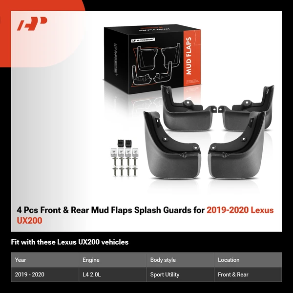 4 Pcs Front & Rear Mud Flaps Splash Guards for 2019-2020 Lexus UX200