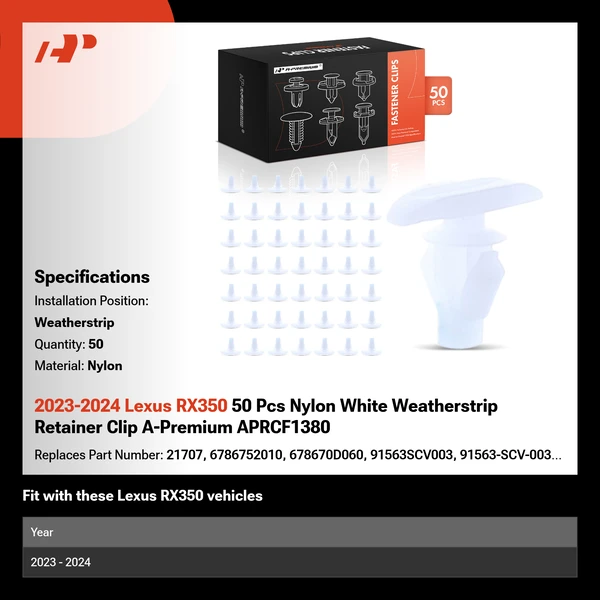 2023-2024 Lexus RX350 50 Pcs Nylon White Weatherstrip A-Premium APRCF1380