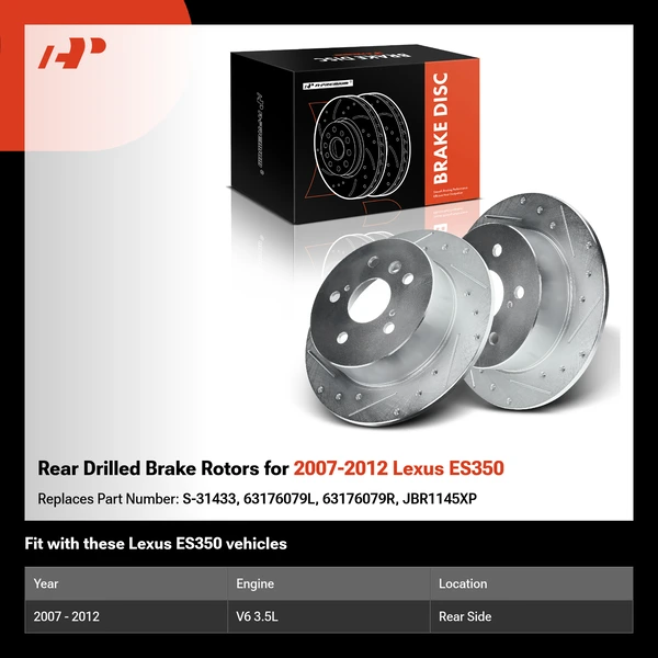 Rear Drilled Brake Rotors for 2007-2012 Lexus ES350