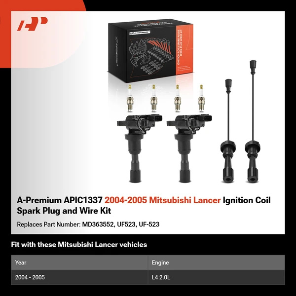 A-Premium APIC1337 2004-2005 Mitsubishi Lancer Ignition Coil Spark Plug and Wire Kit