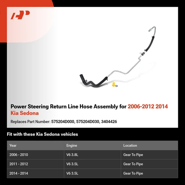 Power Steering Return Line Hose Assembly for 2006-2012 2014 Kia Sedona