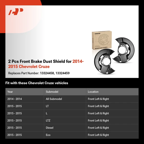 2 Pcs Front Brake Dust Shield for 2014-2015 Chevrolet Cruze