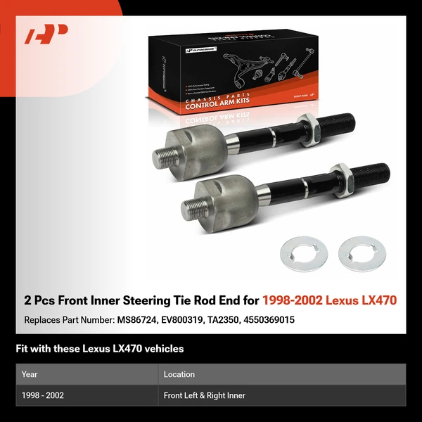 2 Pcs Front Inner Steering Tie Rod End for 1998-2002 Lexus LX470