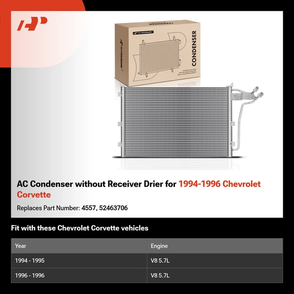 AC Condenser without Receiver Drier for 1994-1996 Chevrolet Corvette