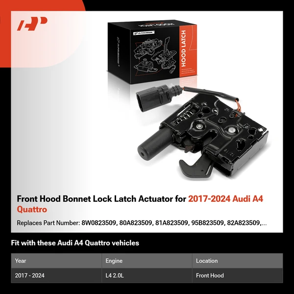 Front Hood Bonnet Lock Latch Actuator for 2017-2024 Audi A4 Quattro