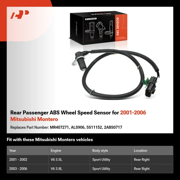 Rear Passenger ABS Wheel Speed Sensor for 2001-2006 Mitsubishi Montero