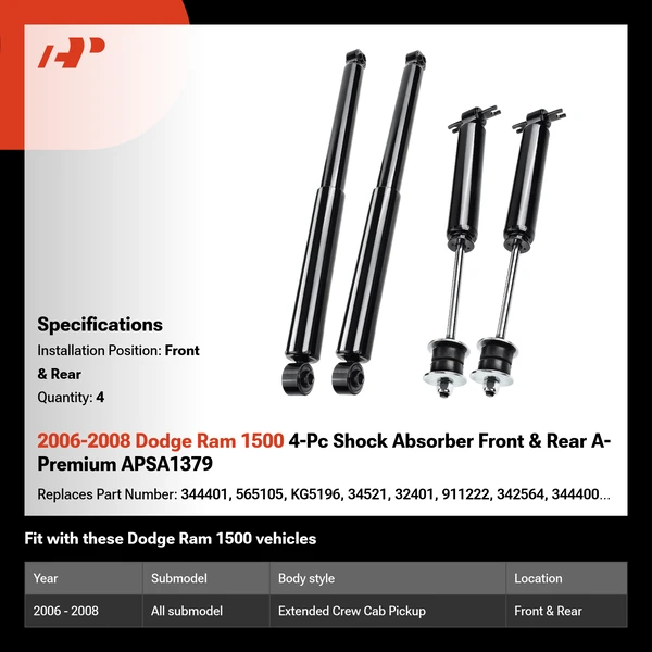 2006-2008 Dodge Ram 1500 4-Pc Shock Absorber Front & Rear A-Premium APSA1379