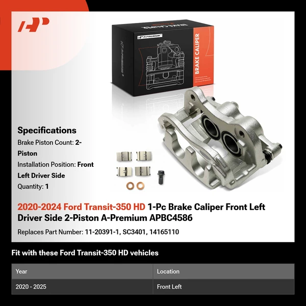 2020-2024 Ford Transit-350 HD 1-Pc Brake Caliper Front Left Driver Side 2-Piston A-Premium APBC4586