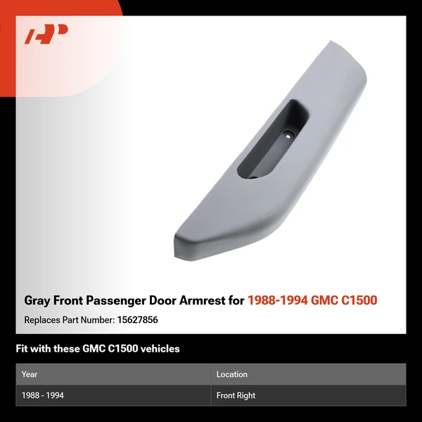 Gray Front Passenger Door Armrest for 1988-1994 GMC C1500