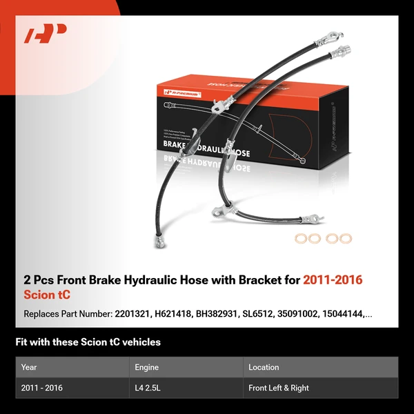 2 Pcs Front Brake Hydraulic Hose with Bracket for 2011-2016 Scion tC