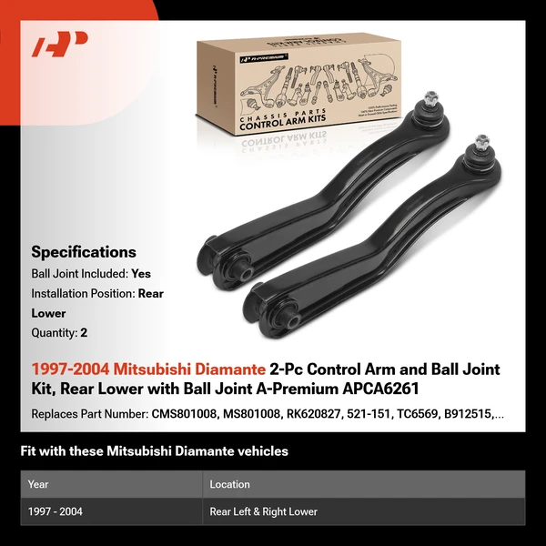 1997-2004 Mitsubishi Diamante 2-Pc Control Arm and Ball Joint Kit, Rear Lower with Ball Joint A-Premium APCA6261