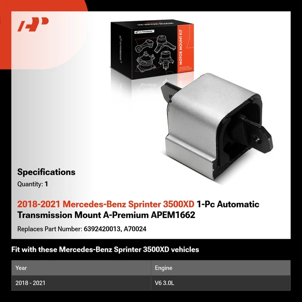 2018-2021 Mercedes-Benz Sprinter 3500XD 1-Pc Automatic Transmission Mount A-Premium APEM1662