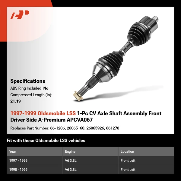 1997-1999 Oldsmobile LSS 1-Pc CV Axle Shaft Assembly Front Driver Side A-Premium APCVA067