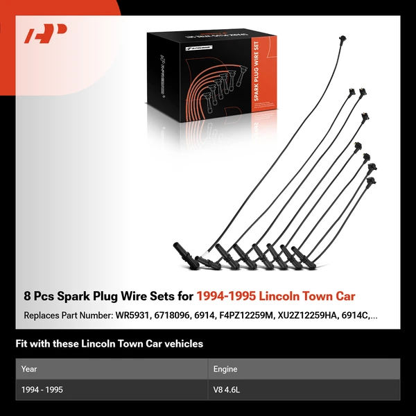 8 Pcs Spark Plug Wire Sets for 1994-1995 Lincoln Town Car