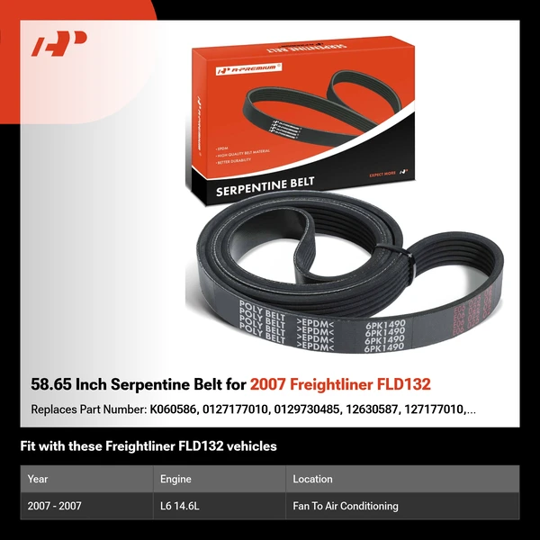 58.65 Inch Serpentine Belt for 2007 Freightliner FLD132