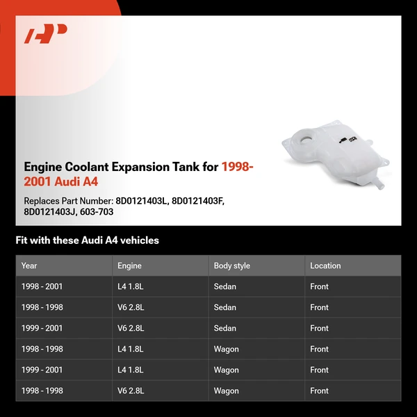 Engine Coolant Expansion Tank for 1998-2001 Audi A4