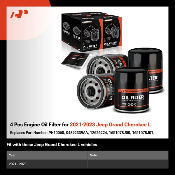 4 Pcs Engine Oil Filter for 2021-2023 Jeep Grand Cherokee L