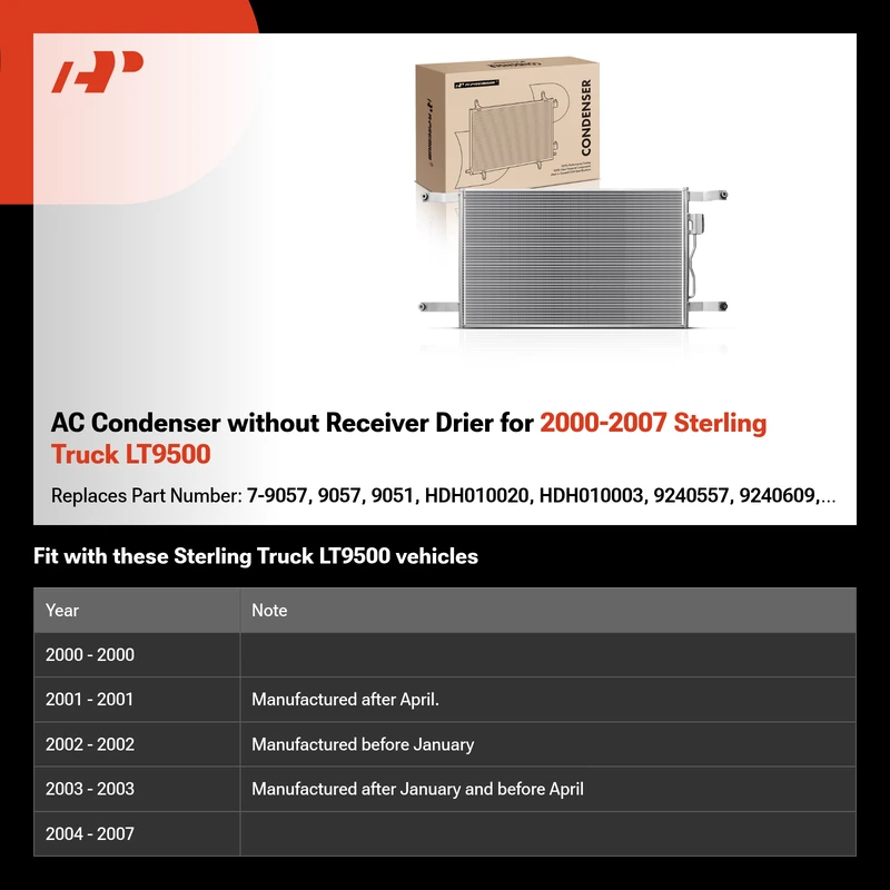 AC Condenser without Receiver Drier for 2000-2007 Sterling Truck LT9500
