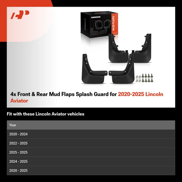 4x Front & Rear Mud Flaps Splash Guard for 2020-2025 Lincoln Aviator