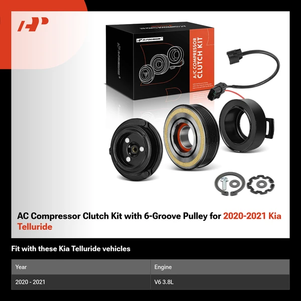 AC Compressor Clutch Kit with 6-Groove Pulley for 2020-2021 Kia Telluride